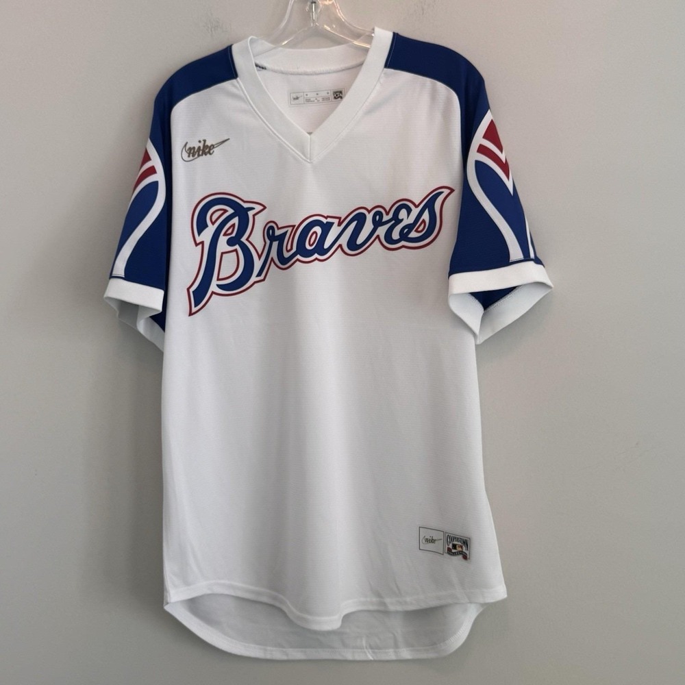 Nike Atlanta Braves Cooperstown Collection White Stitched Jersey Men's M NWOT
